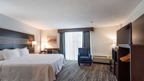 Standard Room, 1 King Bed, Accessible, Refrigerator & Microwave (Walk-in Shower) | Desk, laptop workspace, blackout drapes, iron/ironing board