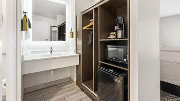 Standard Room, 2 Queen Beds, Non Smoking, Refrigerator & Microwave (Walk-in Shower) | Desk, laptop workspace, blackout drapes, iron/ironing board