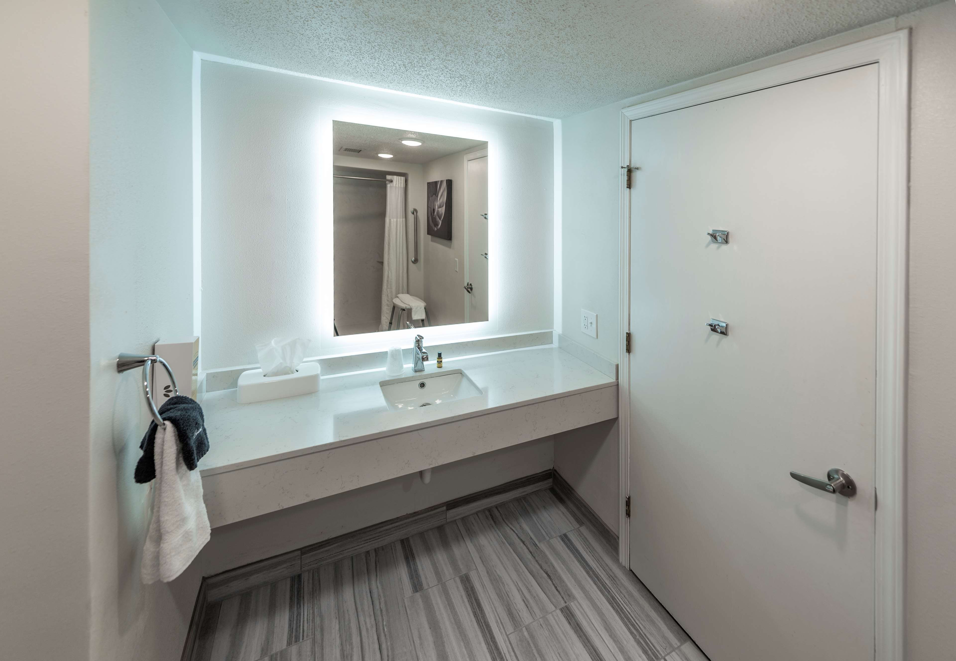 standard room, 1 king bed, accessible, refrigerator & microwave (walk-in shower) | bathroom | shower, rainfall showerhead, free toiletries, hair dryer