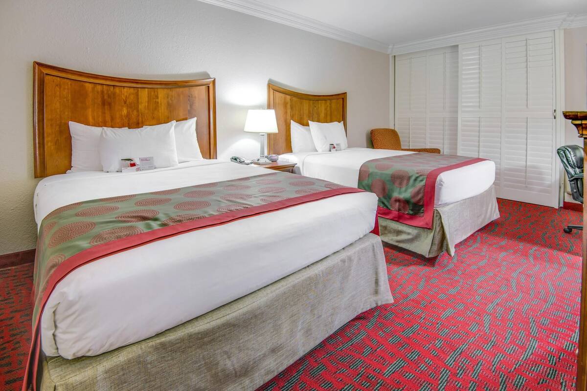 Standard Room, 2 Queen Beds, Non Smoking | In-room safe, desk, blackout curtains, iron/ironing board