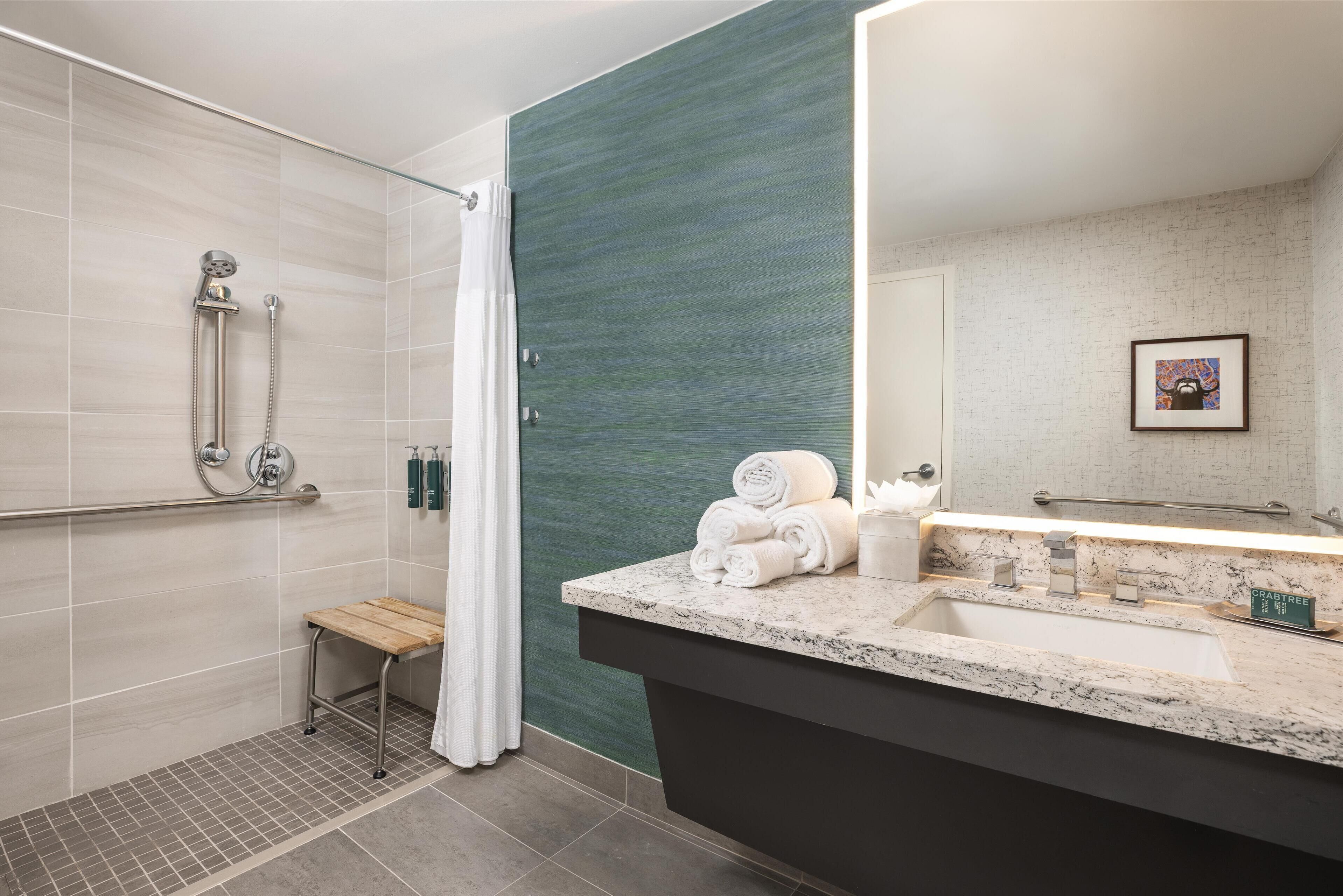 one-bedroom penthouse suite, 1 king bed, patio | bathroom shower