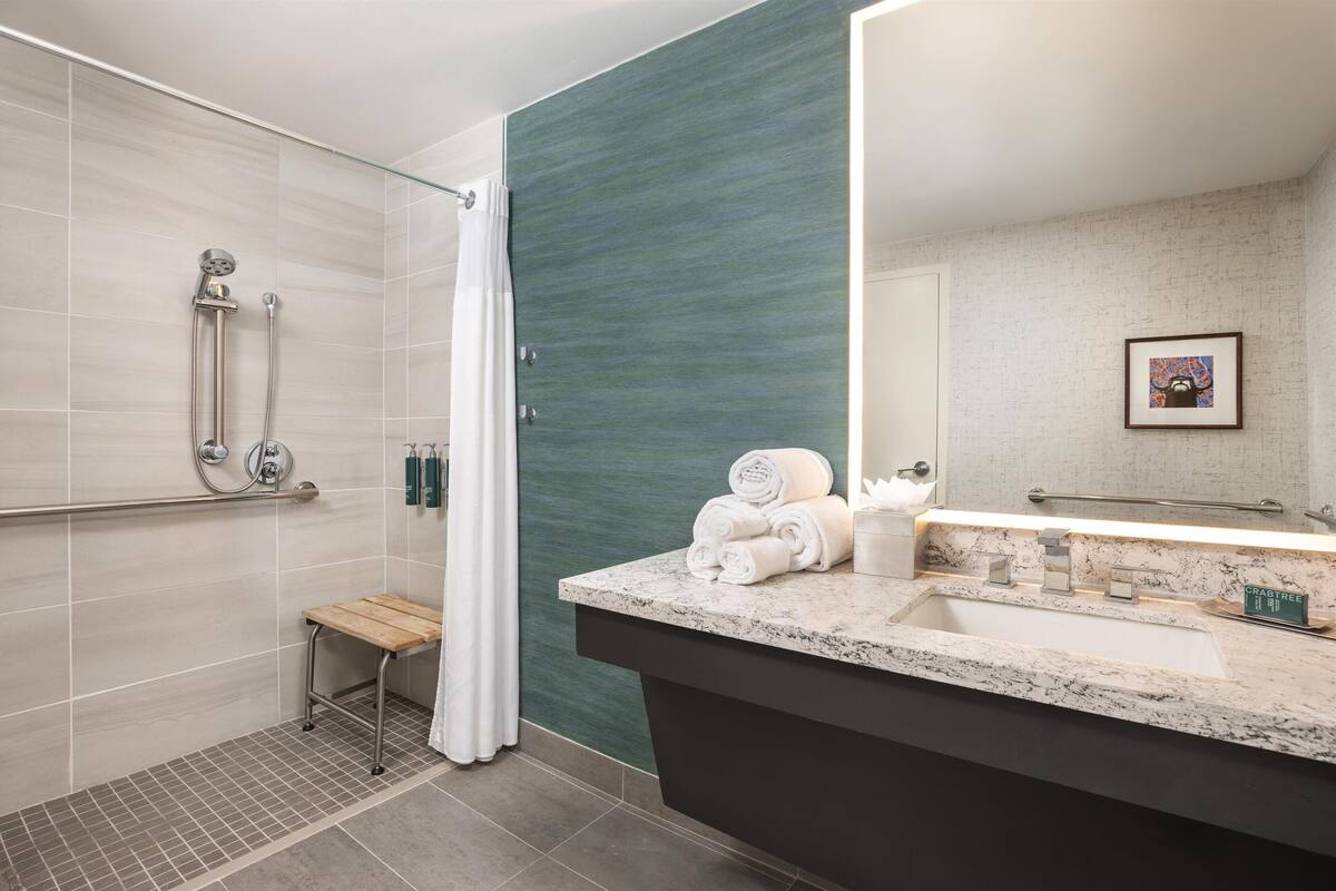 one-bedroom penthouse suite, 1 king bed, patio | bathroom shower