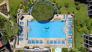 Outdoor pool, open 8:00 AM to 9:30 PM, sun loungers
