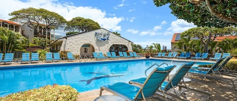 Outdoor pool, open 8:00 AM to 9:30 PM, sun loungers