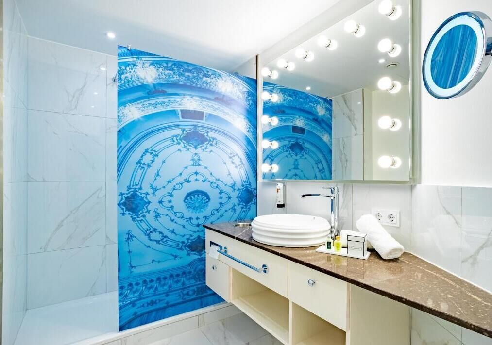 deep-soaking bathtub, rainfall showerhead, free toiletries, hair dryer