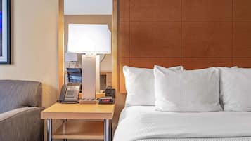 Pillow-top beds, desk, blackout curtains, iron/ironing board