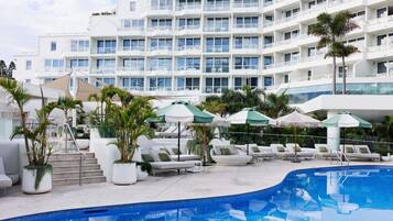 Indoor pool, outdoor pool, open 8:00 AM to 8:00 PM, sun loungers