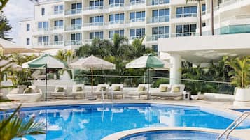 Indoor pool, outdoor pool, open 8:00 AM to 8:00 PM, sun loungers