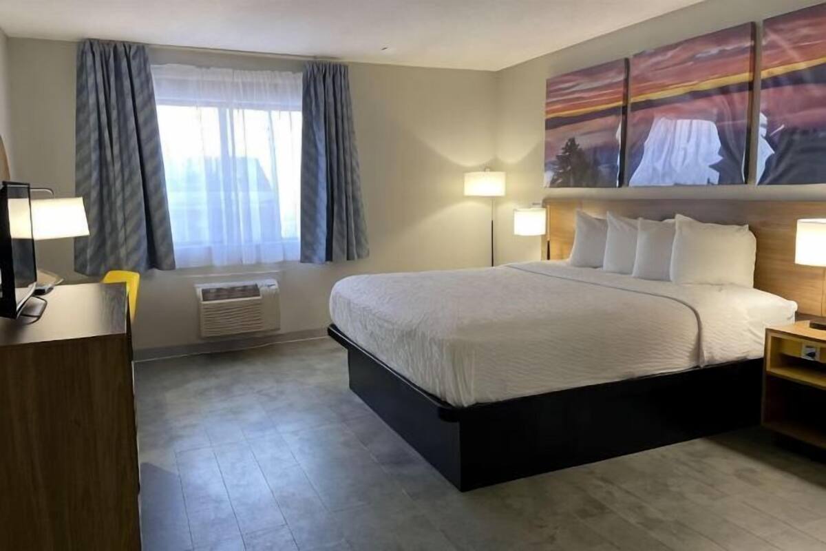 Desk, blackout drapes, iron/ironing board, WiFi (free)