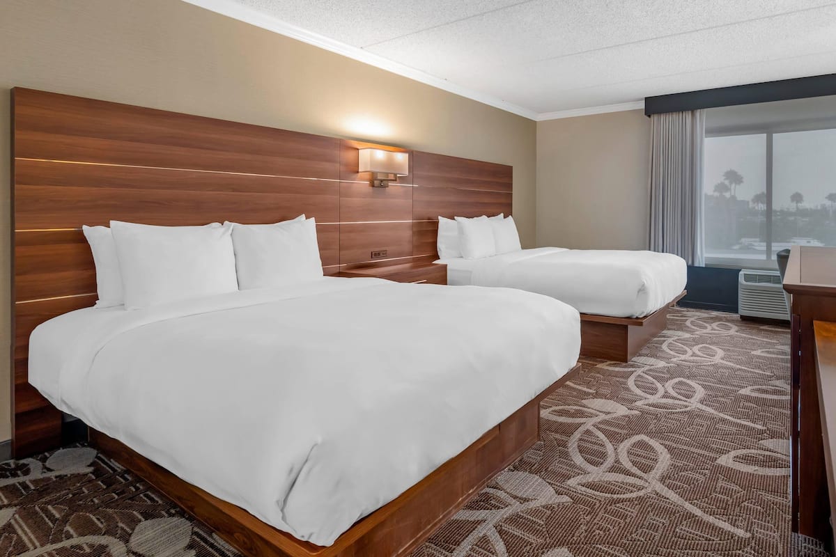 Standard Room, 2 Queen Beds, Non Smoking | Pillowtop beds, desk, blackout drapes, iron/ironing board