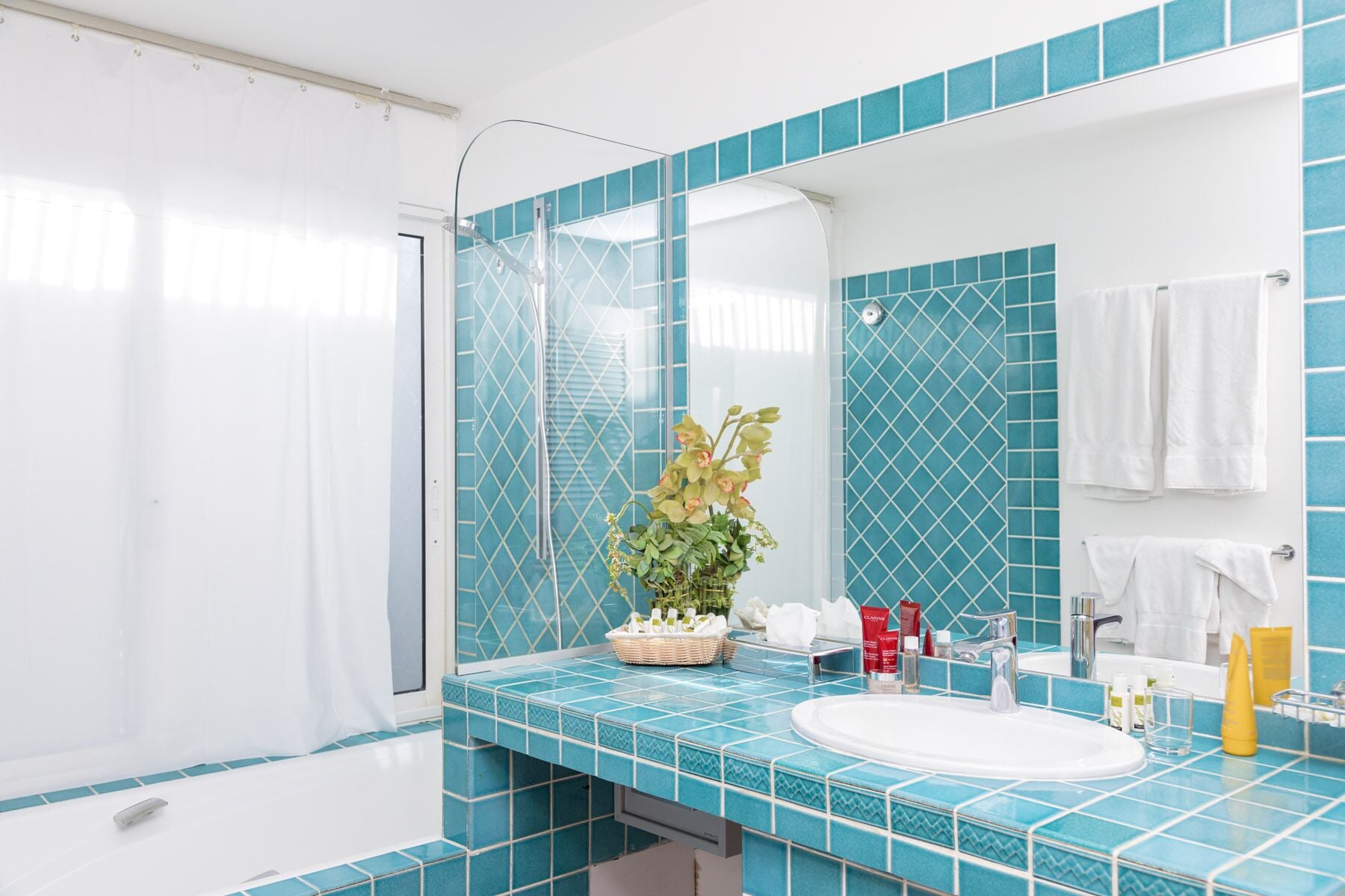 free toiletries, hair dryer, towels