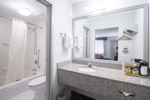 Combined shower/bathtub, free toiletries, hair dryer, towels