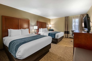 Standard Room, 2 Queen Beds, Non Smoking | In-room safe, desk, iron/ironing board, cots/infant beds