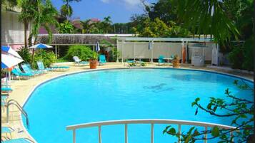 Outdoor pool, pool umbrellas