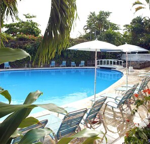 Outdoor pool, pool umbrellas