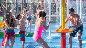 A water play area with multiple water jets and a pool. - Circus Circus Hotel, Casino & Theme Park (Las Vegas)