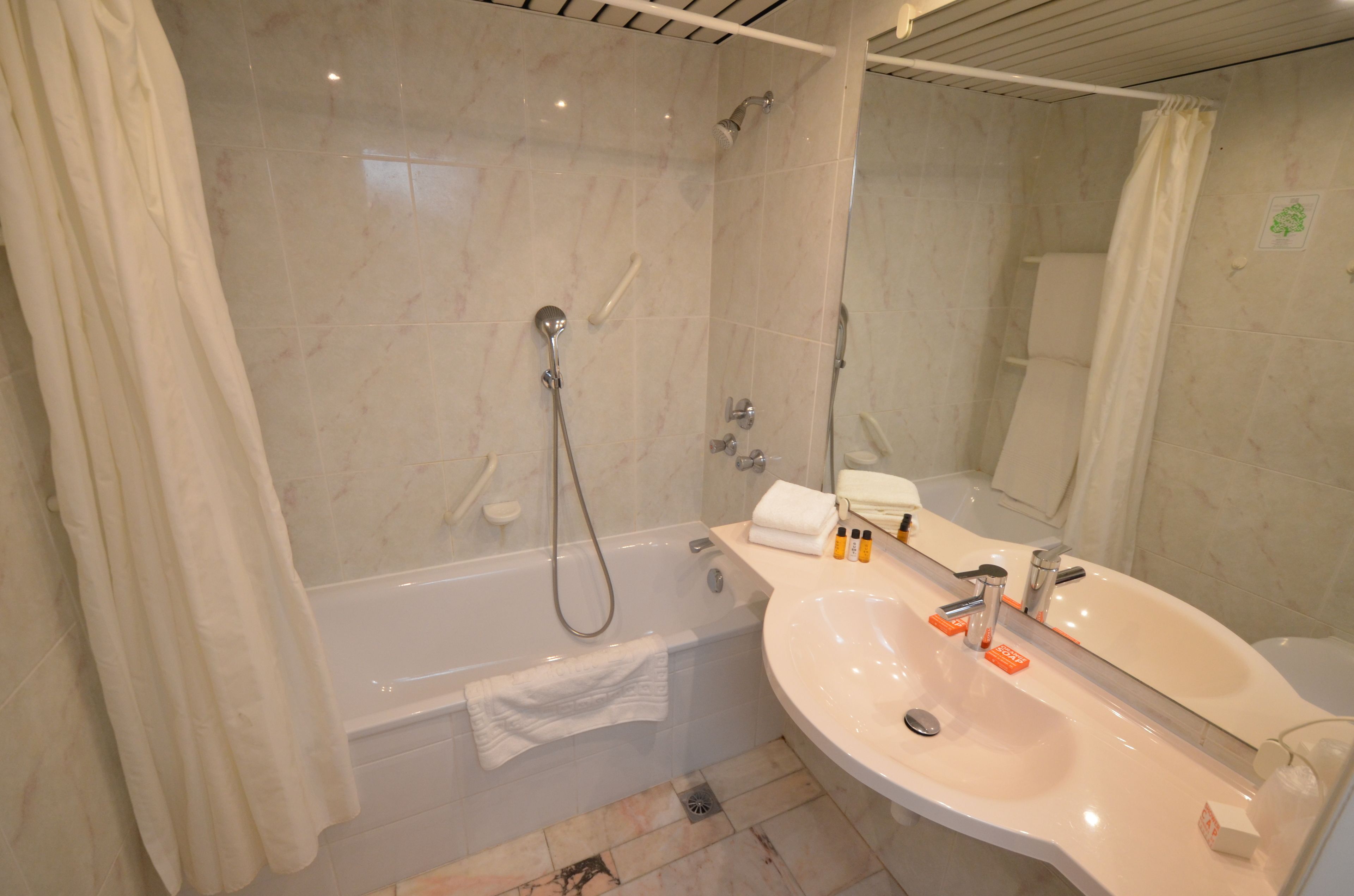 standard double room | bathroom | combined shower/bathtub, free toiletries, hair dryer, towels