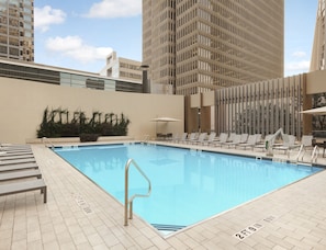 Seasonal outdoor pool, sun loungers