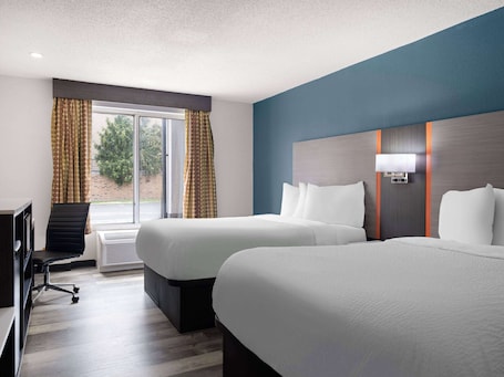 Room, 2 Double Beds, Non Smoking | In-room safe, desk, iron/ironing board, free cribs/infant beds