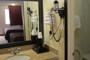 Room, 2 Double Beds, Non Smoking | Bathroom | Combined shower/bathtub, free toiletries, hair dryer, towels