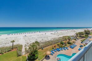 One King Bed, Gulf View With Balcony, Non-Smoking | Living area | 55-inch flat-screen TV with cable channels, TV