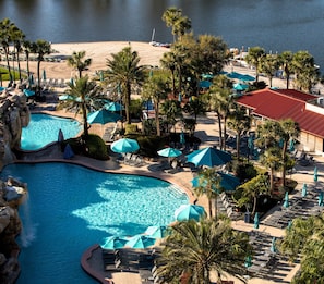 3 outdoor pools, open 7 AM to 10:00 PM, pool cabanas (surcharge)