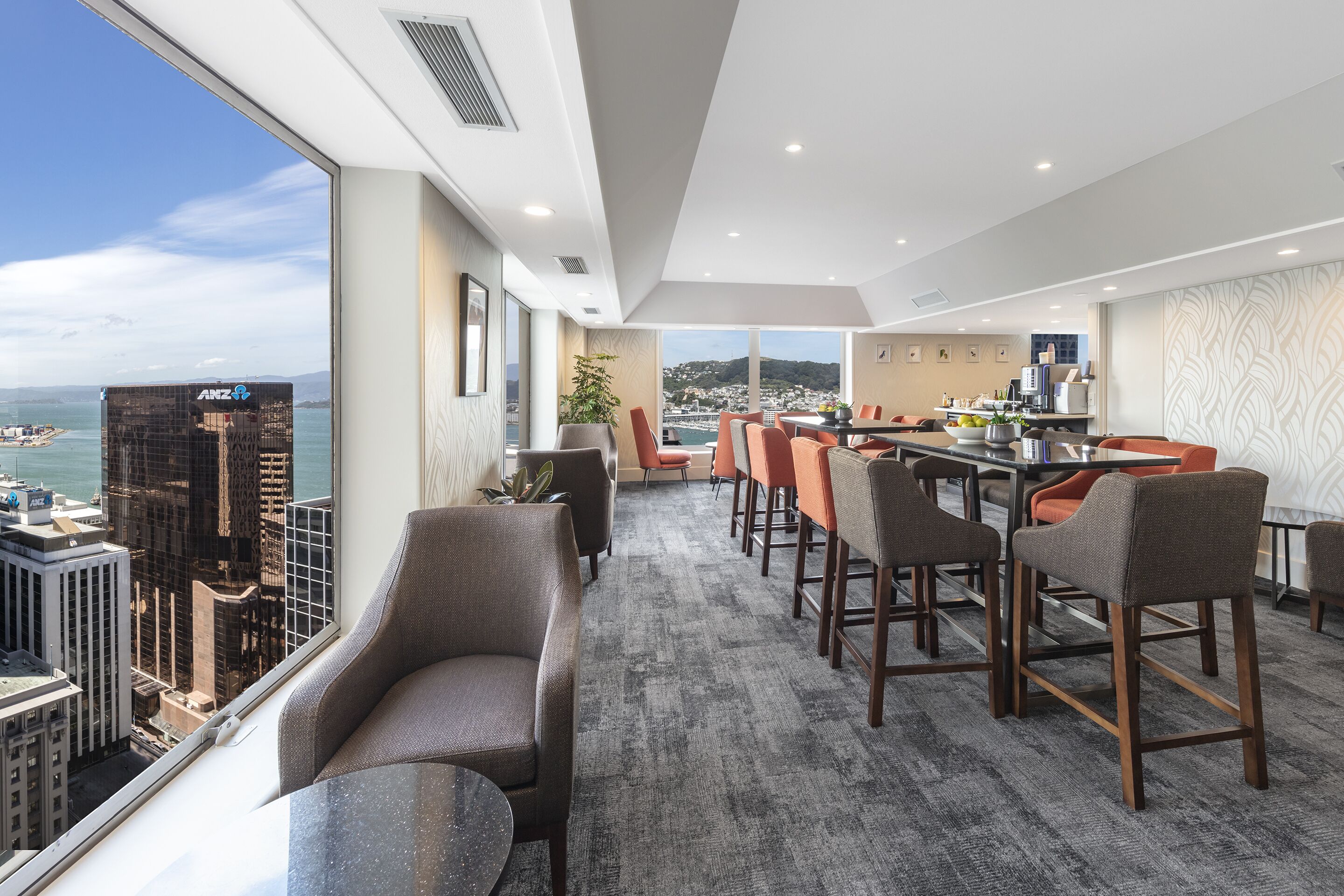 desk, laptop workspace, blackout curtains, iron/ironing board