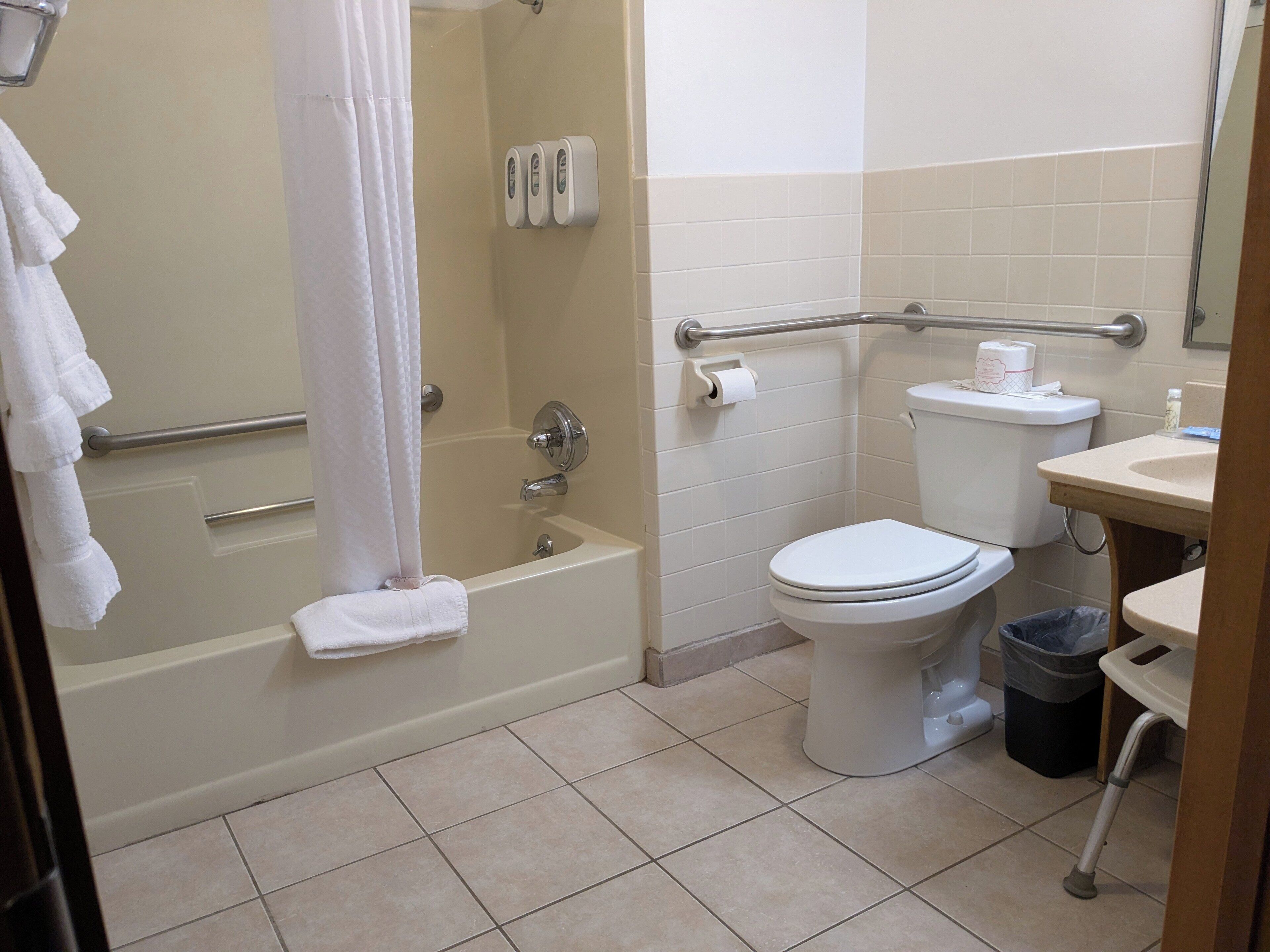 Room, 2 Queen Beds, Accessible Bathtub, Non Smoking | Bathroom | Combined shower/tub, hair dryer, towels