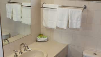 Tina con regadera, amenidades de baño gratuitas, secadora de cabello