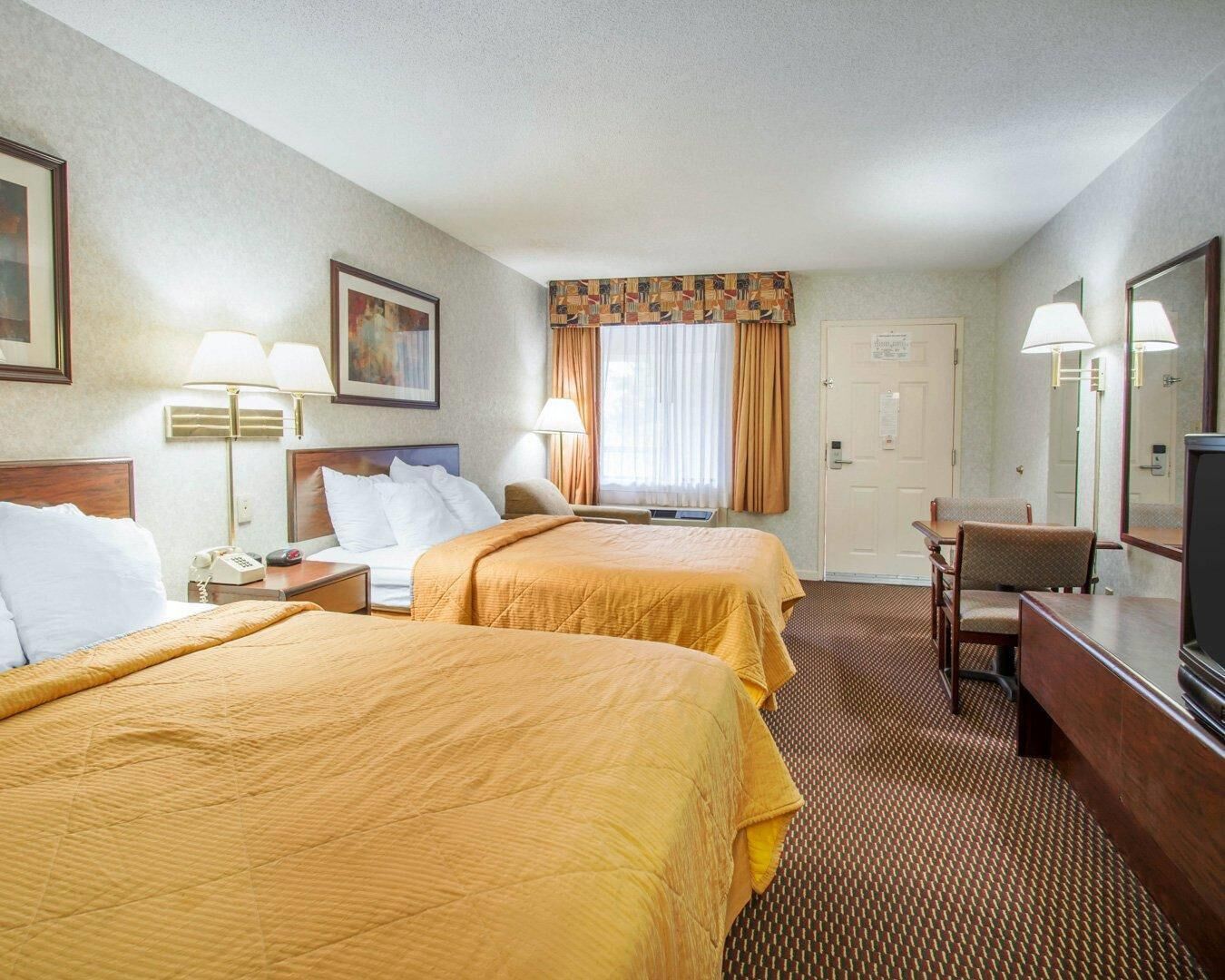 Standard Room, 2 Queen Beds, Non Smoking | In-room safe, desk, iron/ironing board, rollaway beds