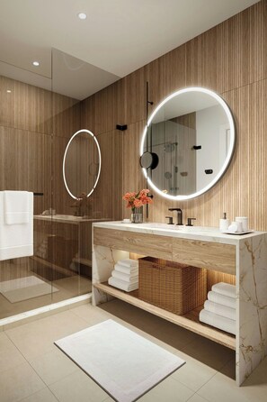 Junior Suite Pool View, Junior Suite | Bathroom | Combined shower/tub, free toiletries, hair dryer, bathrobes - Tamarind, Barbados, An Autograph Collection® All-Inclusive Resort (Paynes Bay)