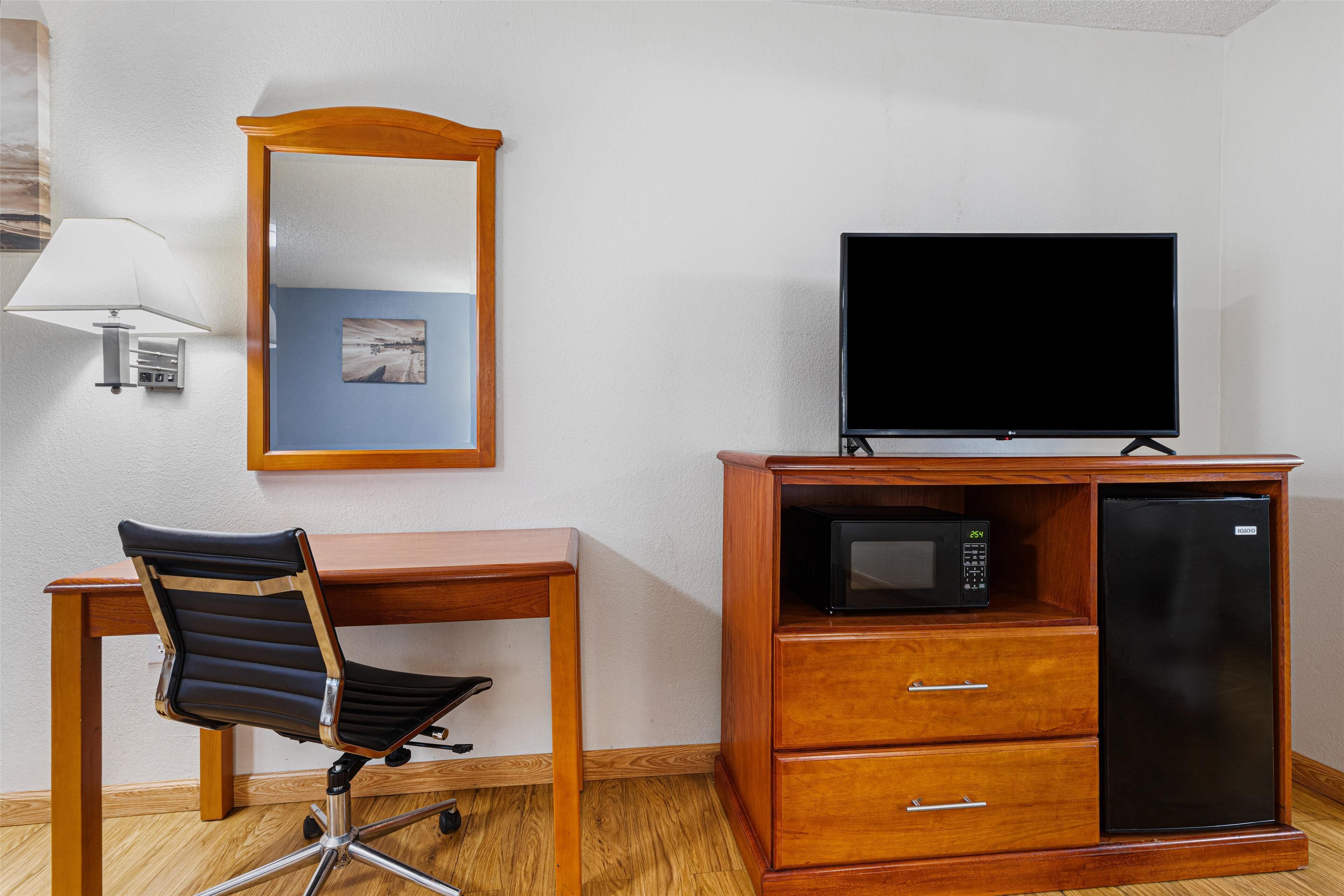 suite, 1 king bed, non smoking, refrigerator & microwave (with single sofabed;larger room) | 1 bedroom, in-room safe, desk, laptop workspace