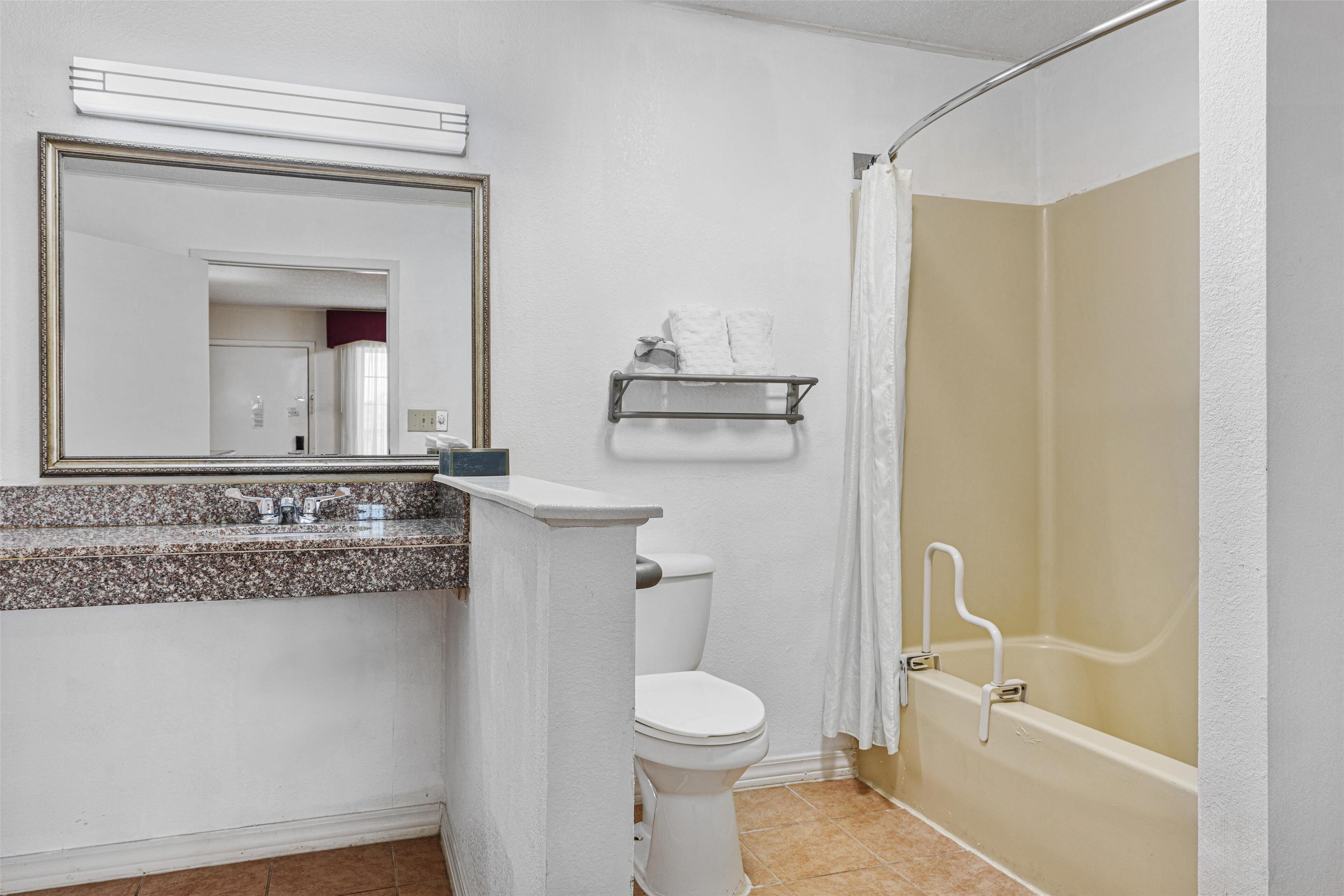 standard room, 1 queen bed, accessible, refrigerator & microwave (with single sofabed) | bathroom | rainfall showerhead, free toiletries, hair dryer, towels