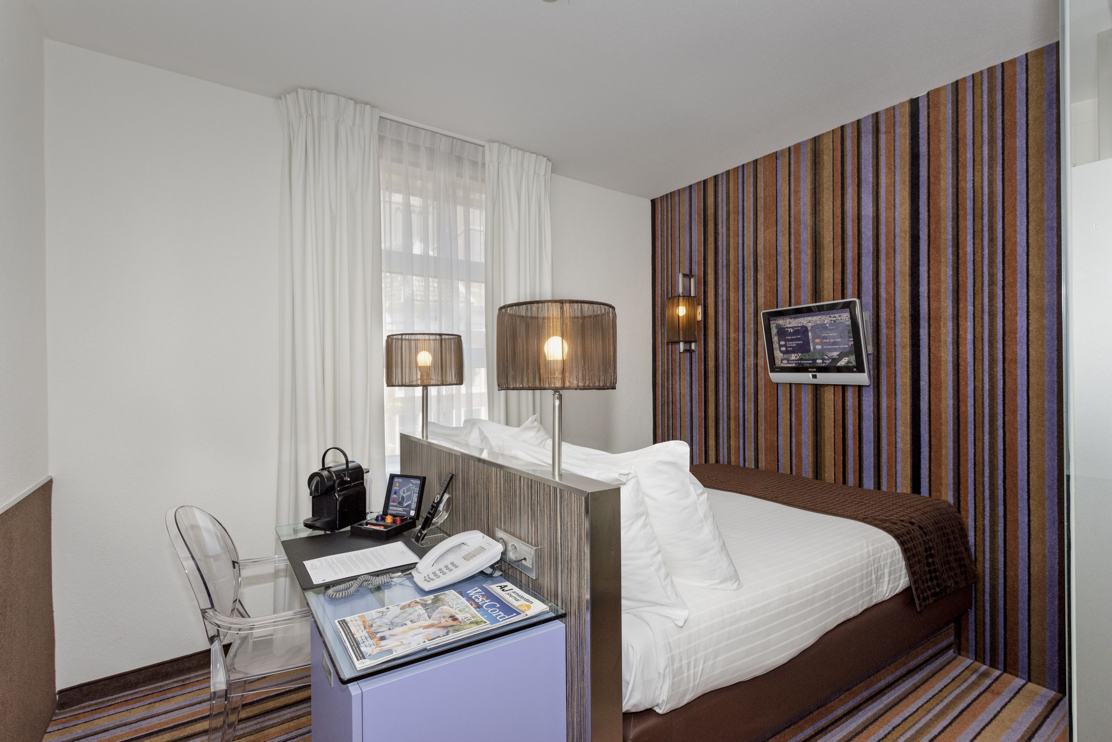 hypo-allergenic bedding, in-room safe, desk, blackout curtains