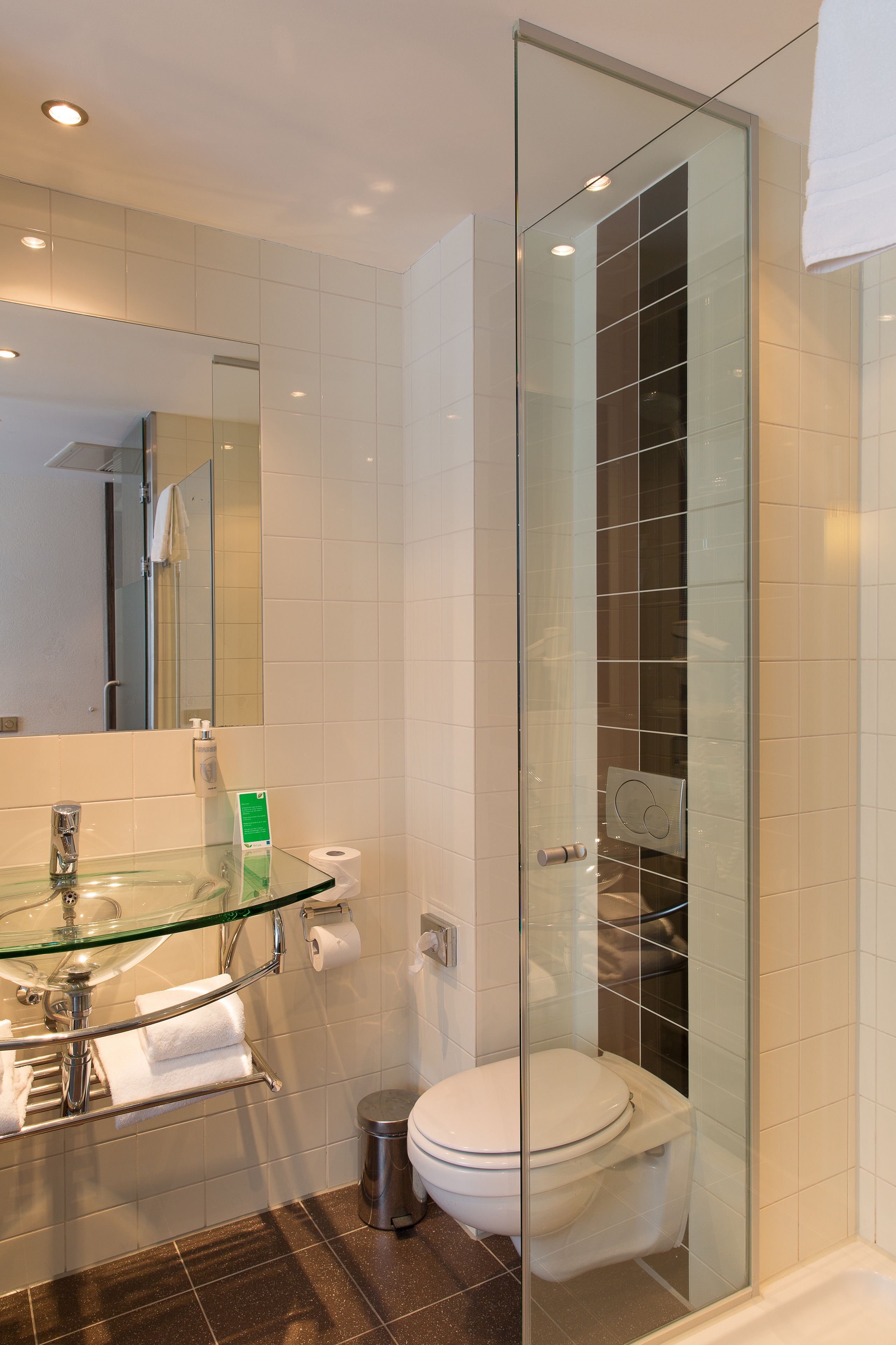 shower, rainfall showerhead, hair dryer, towels