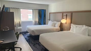 Standard Room, 2 Double Beds, Non Smoking | Desk, laptop workspace, blackout drapes, iron/ironing board
