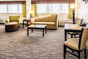 Suite, 2 Queen Beds, Non Smoking | Desk, laptop workspace, blackout curtains, iron/ironing board