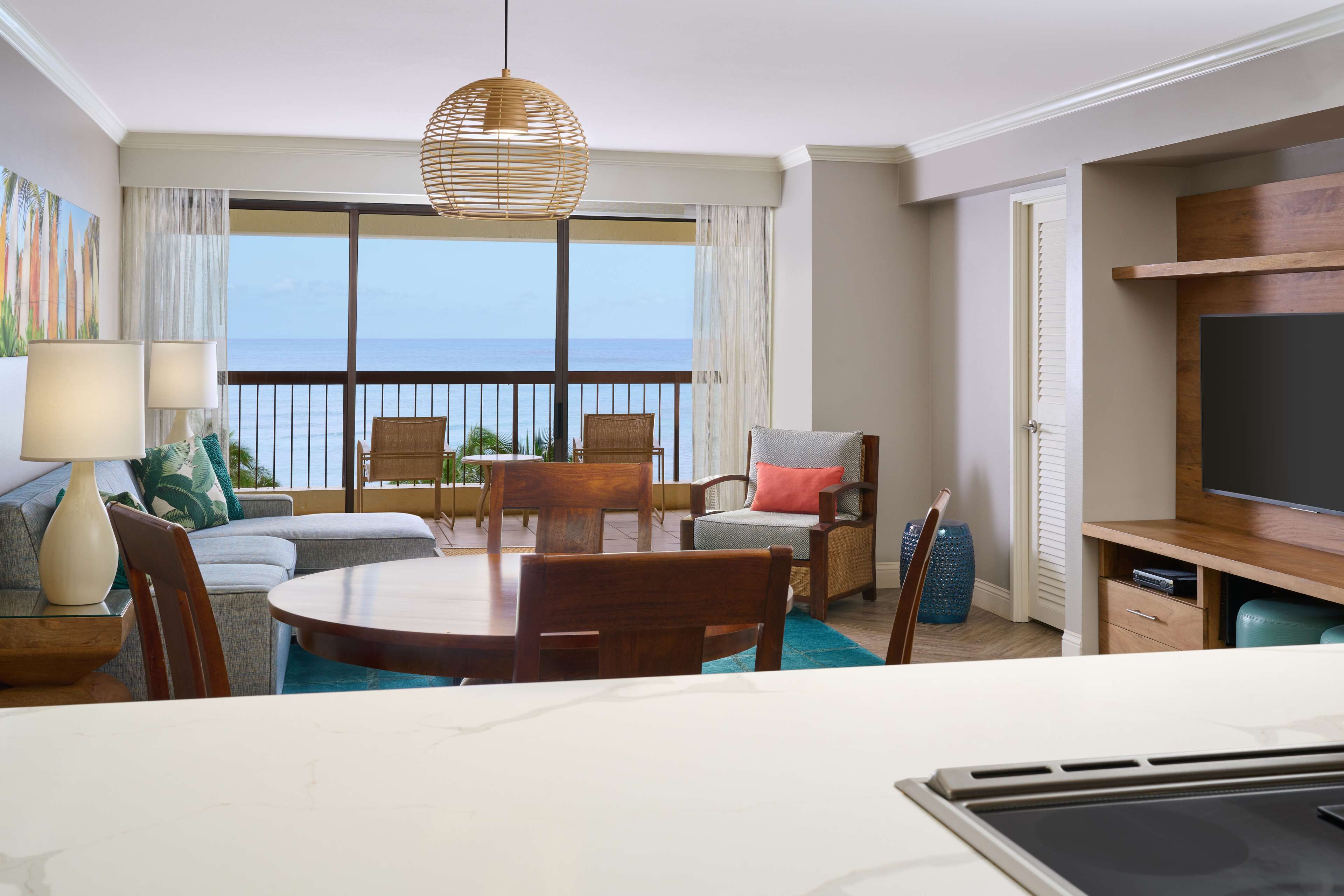 Room, 2 Bedrooms, Oceanfront | Living area | 32-inch flat-screen TV with cable channels, TV, DVD player