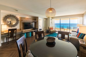 Premium Room, 2 Bedrooms, Non Smoking, Oceanfront | Living area | 32-inch flat-screen TV with cable channels, TV, DVD player - Aston Waikiki Beach Tower (Honolulu)