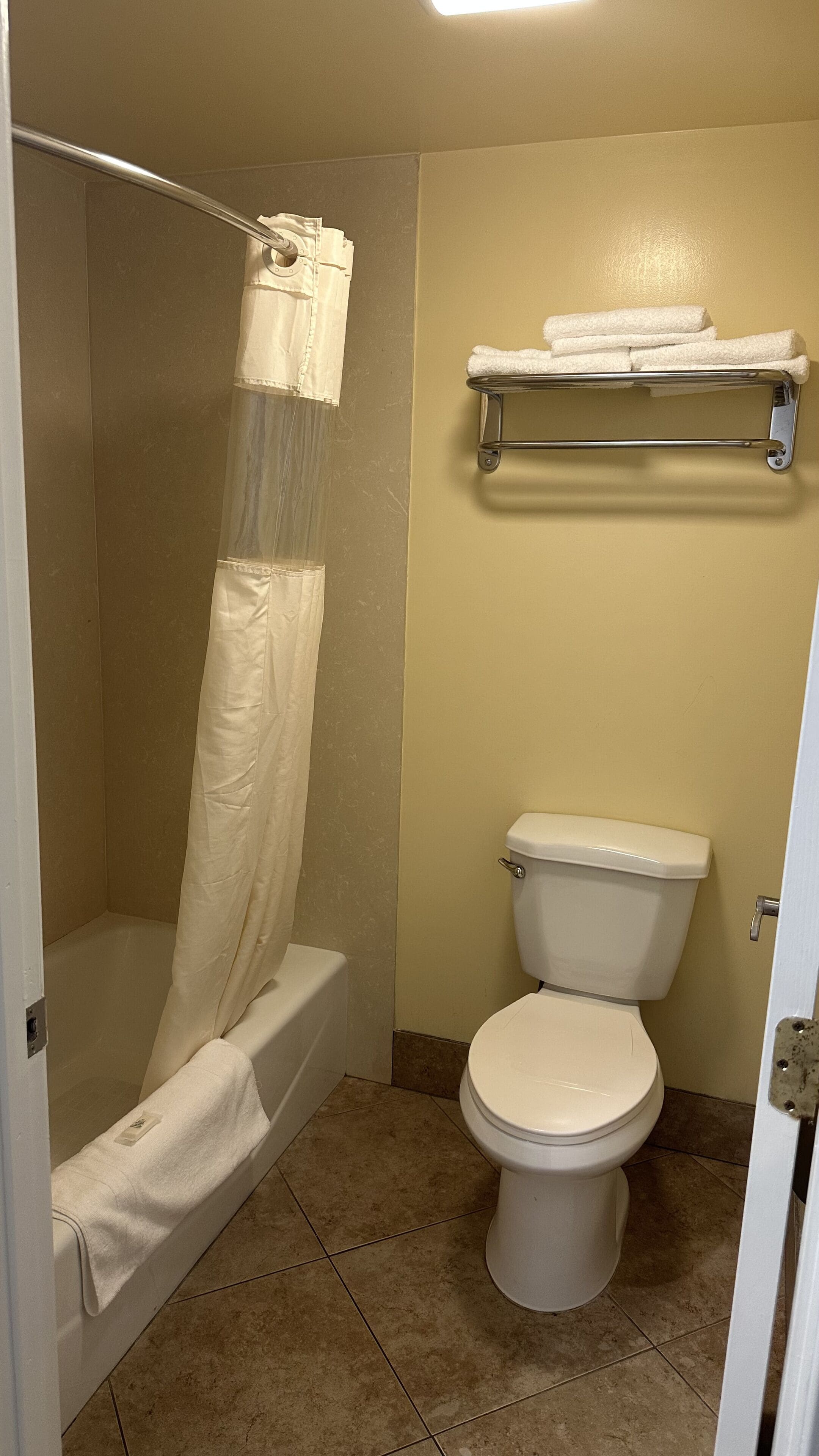 Combined shower/tub, towels