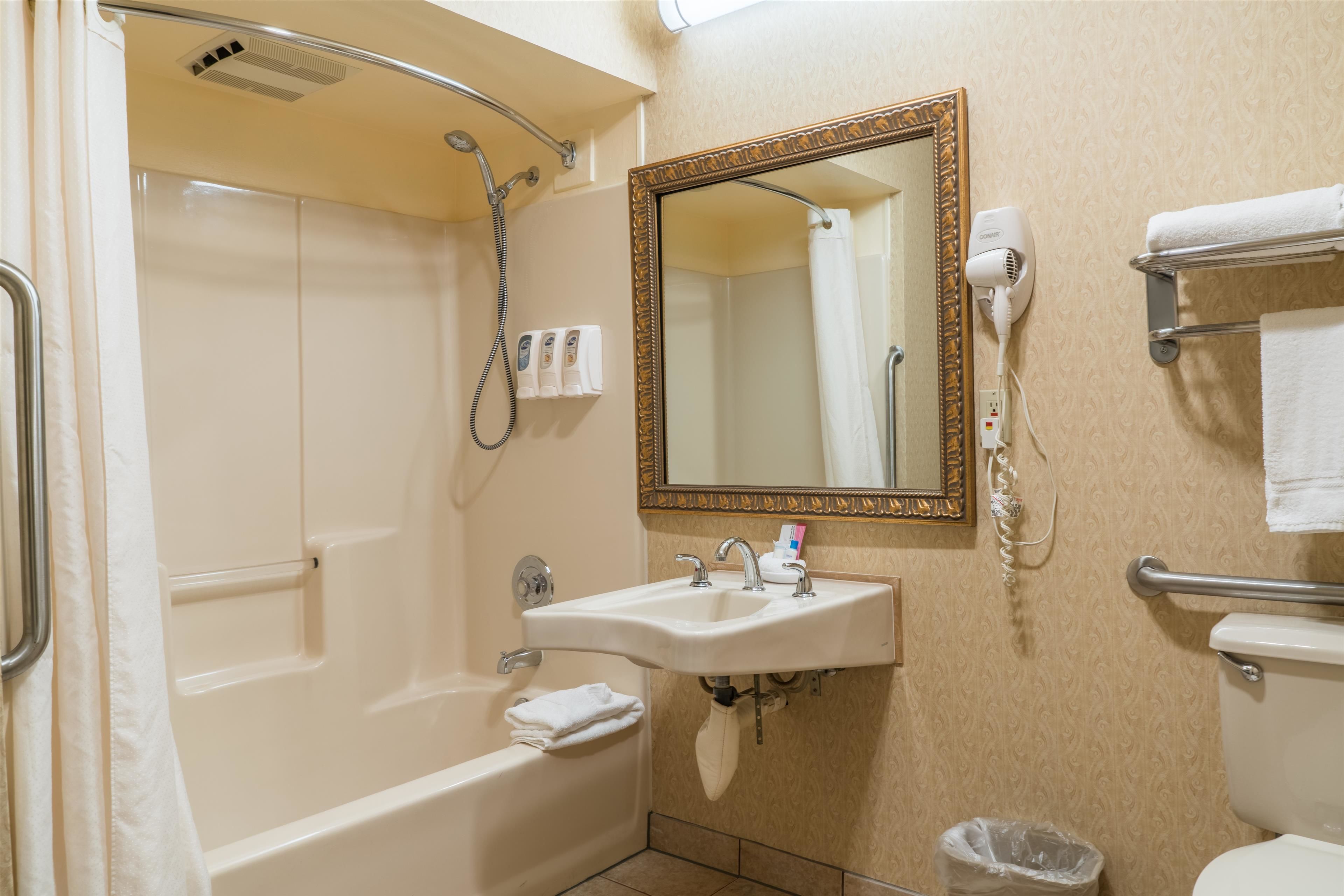 standard room, 1 king bed, accessible, bathtub | bathroom | combined shower/bathtub, free toiletries, hair dryer, towels