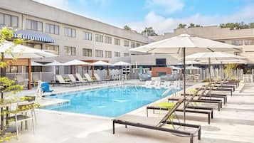 Kolam renang outdoor, dengan kursi berjemur