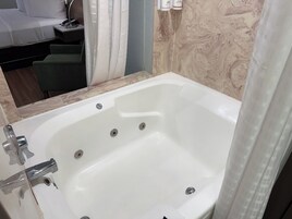 Combined shower/tub, free toiletries, hair dryer, towels