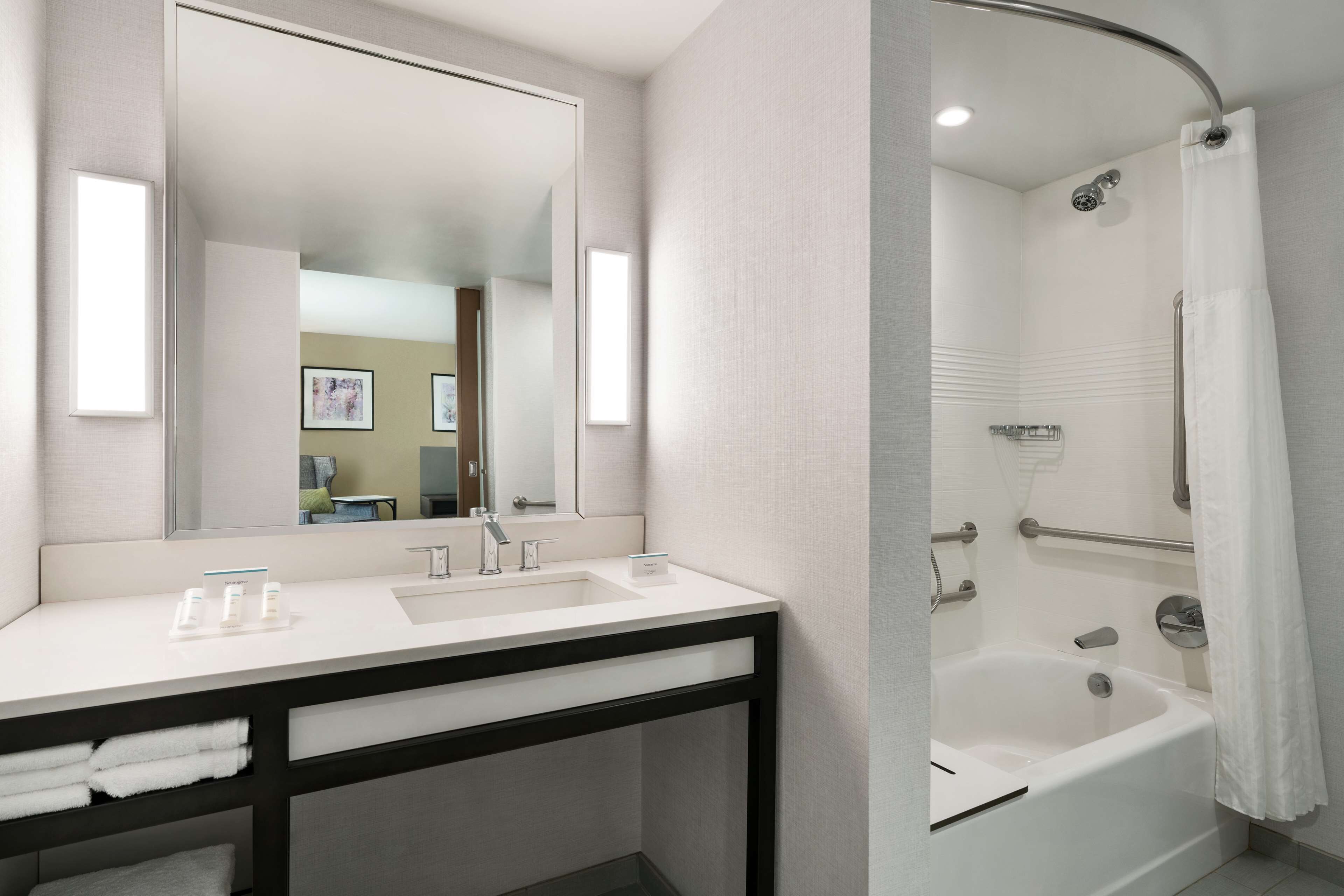 studio, 1 king bed, accessible (hearing accessible) | bathroom | free toiletries, hair dryer, towels, soap