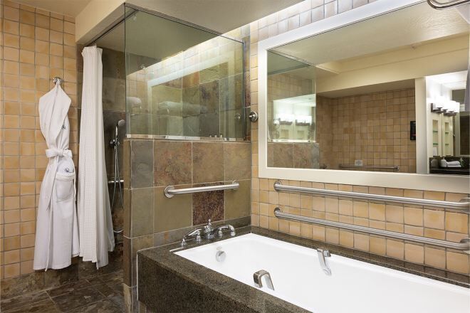 Bathroom | Designer toiletries, hair dryer, bathrobes, slippers