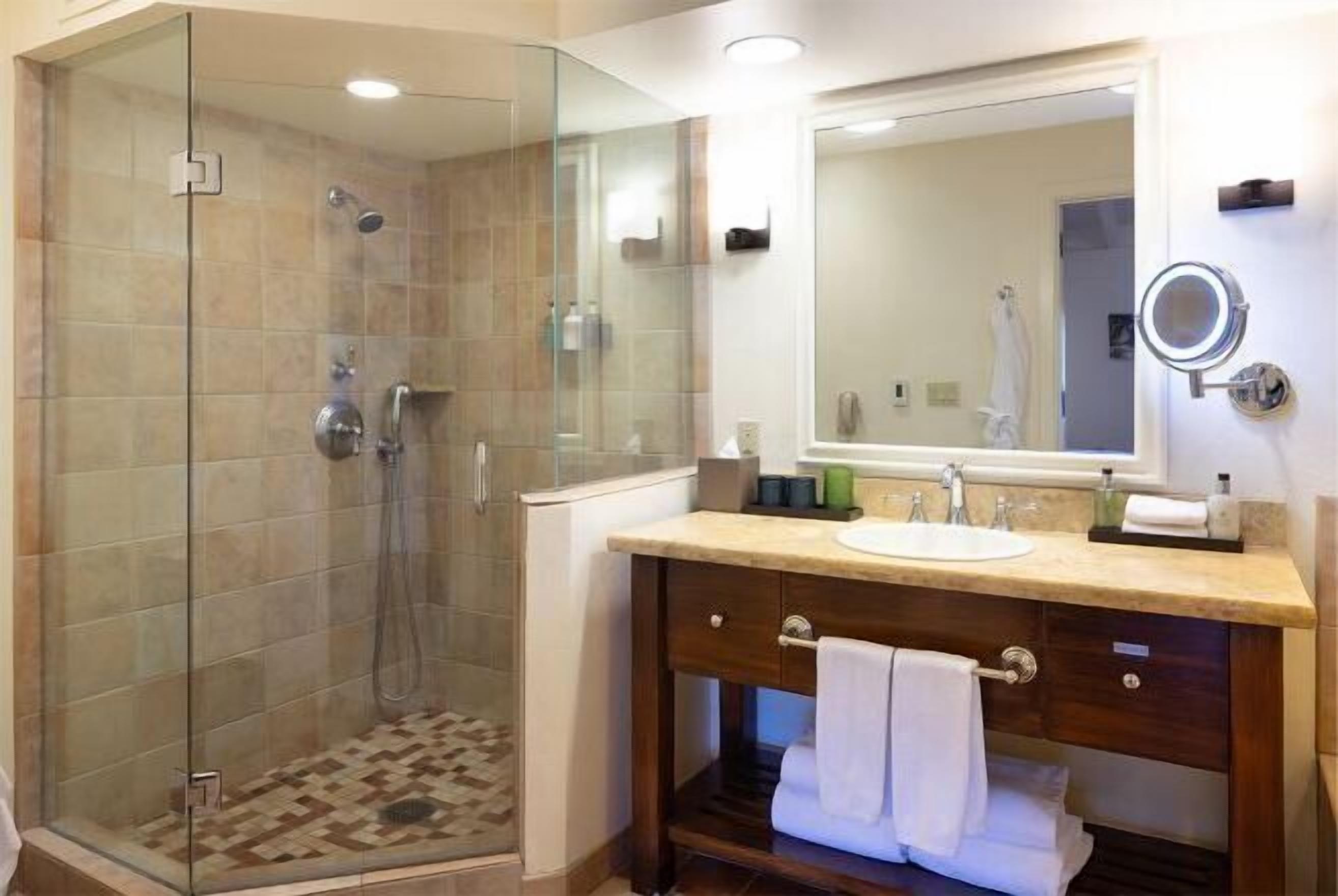 Bathroom | Designer toiletries, hair dryer, bathrobes, slippers