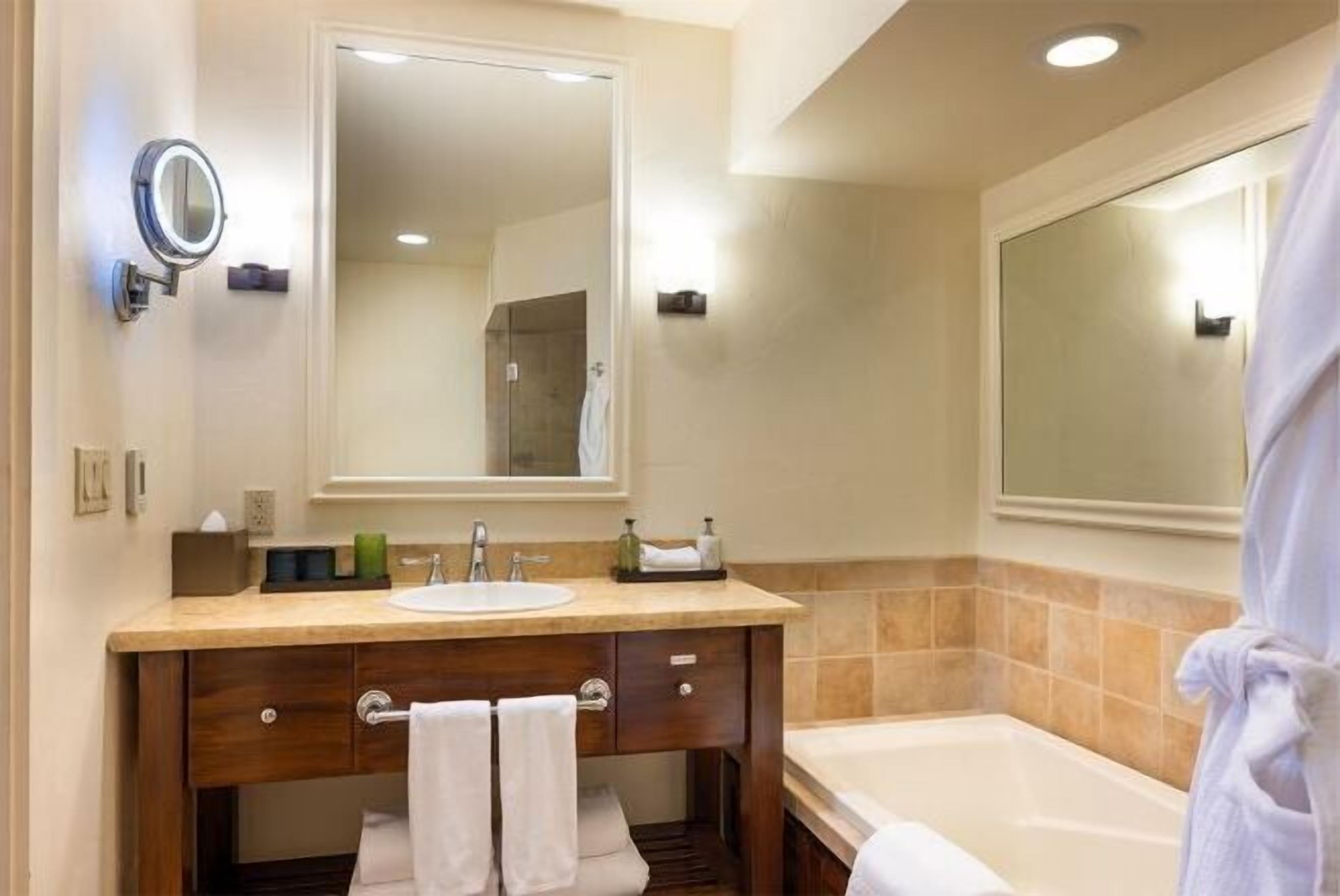 Bathroom | Designer toiletries, hair dryer, bathrobes, slippers