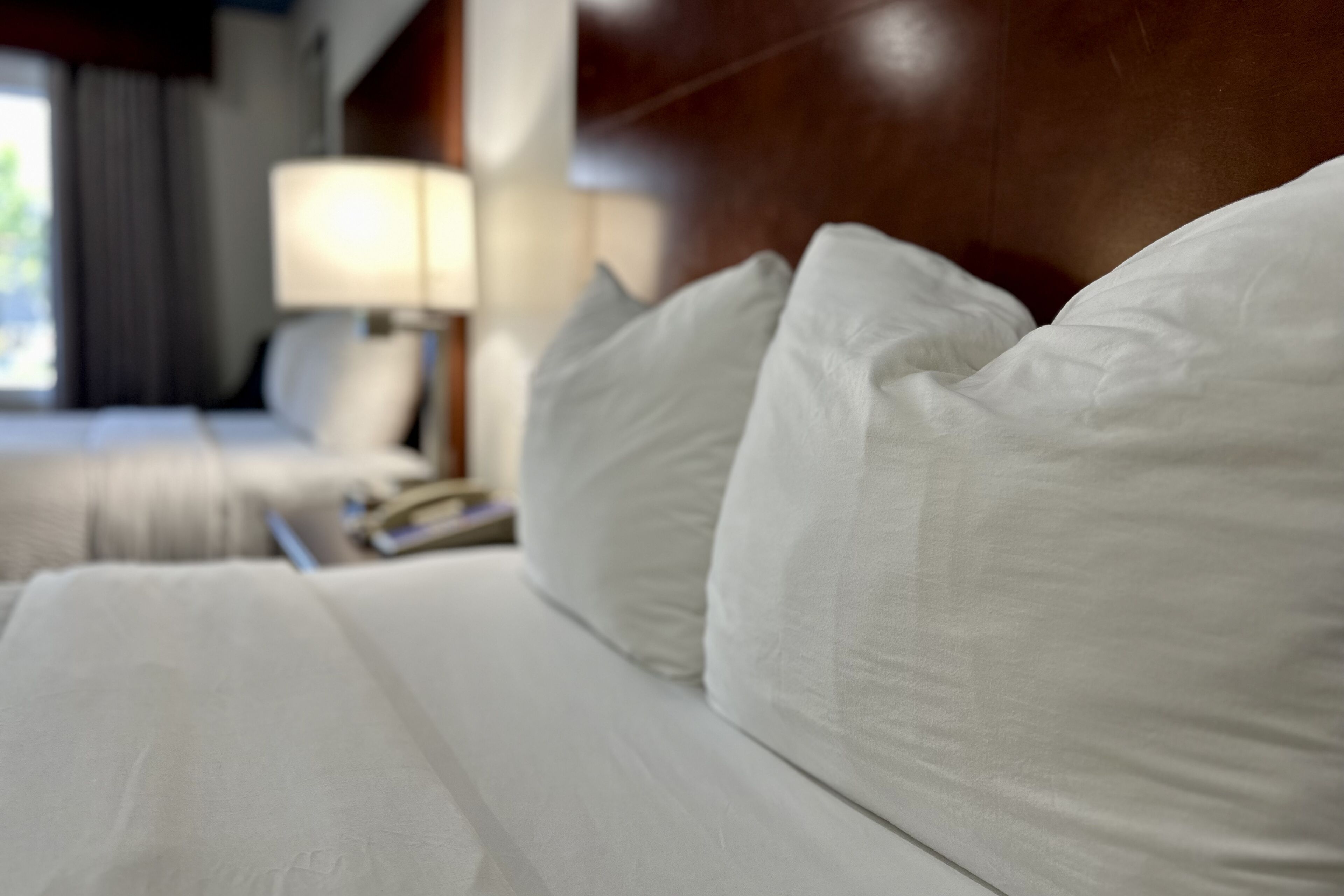 Habitación estándar, 2 camas matrimoniales, para no fumadores (Single Use) | Edredón, caja de seguridad en la habitación y escritorio 