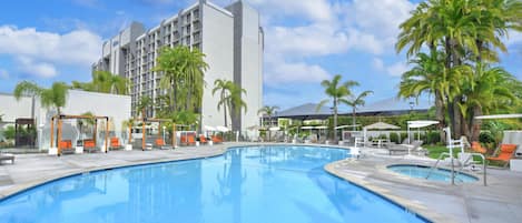 Outdoor pool, sun loungers