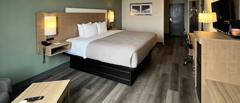 Premium bedding, desk, blackout drapes, iron/ironing board